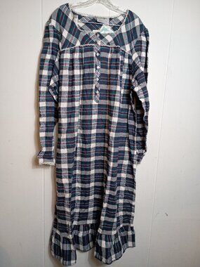 VTG New Sopre Lingerie Plus Flannel Nightgown Green Brown White 22/24W Trad Wife